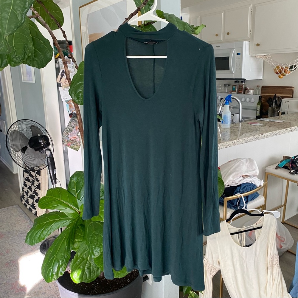 Express Green Cutout Trapeze Dress